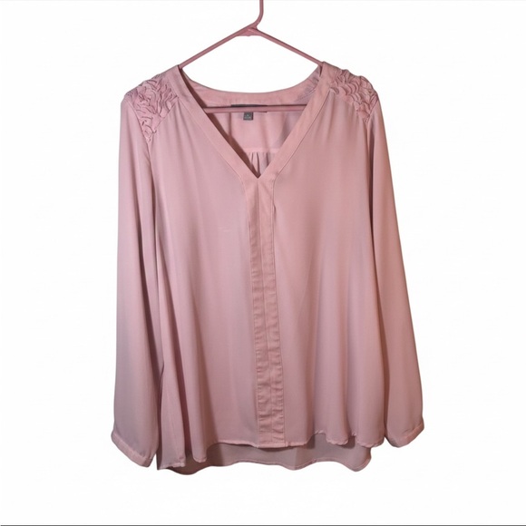 NY Collection Tops - NY Collection Pink Rosette Shoulder V-Neck Blouse XL Women’s